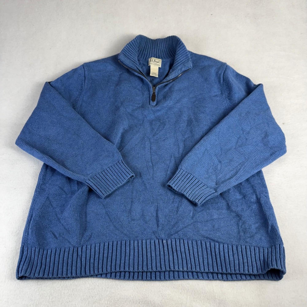 LL Bean Mens XL Blue 100% Cotton‎ Quarter Zip Pullover Sweater 258291